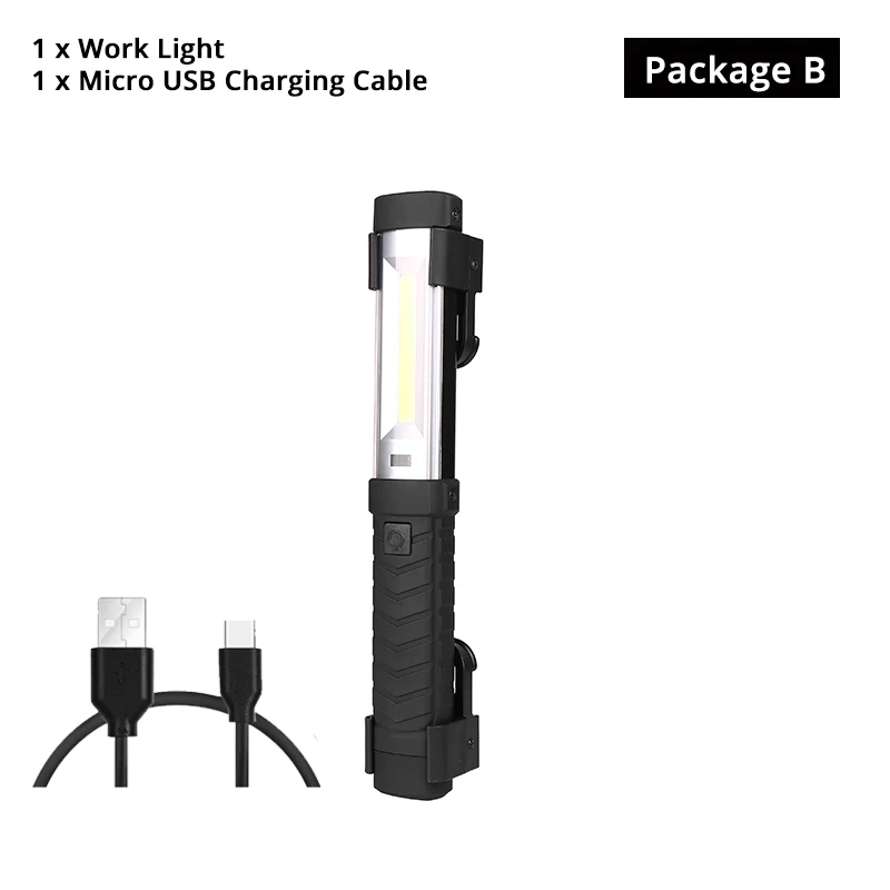 USB Перезаряжаемый COB рабочий светильник, яркий светодиодный светильник-вспышка с мощным магнитом и крючком, подходящий для кемпинга, обслуживания и т. д - Испускаемый цвет: Package B