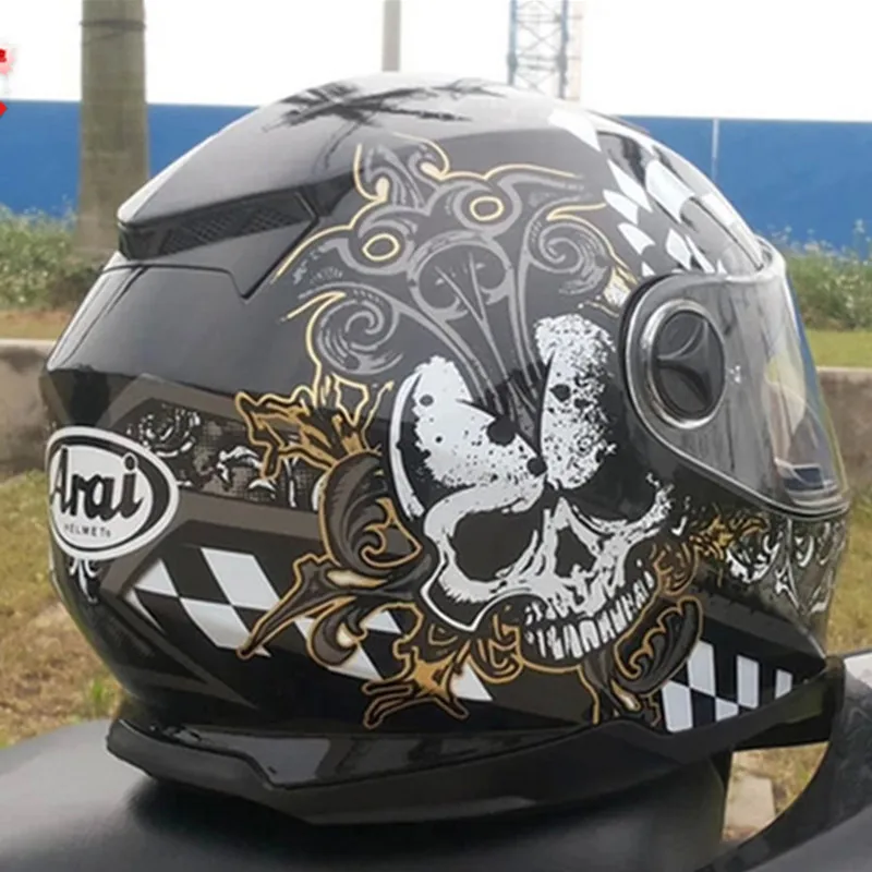 Полнолицевой шлем Запуск двойные линзы шлем мотоциклетный шлем потрясающий Цвет Череп