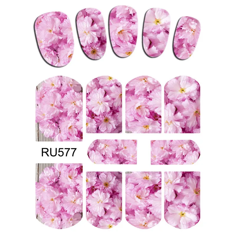 

UPRETTEGO NAIL ART NAIL WATER STICKER DECAL FULL COVER FLOWER ROSE BUD PINK PURPLE PETALS RU577-582
