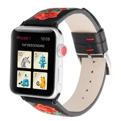 Вышивка Роза ремешок для apple watch series 4 3 2 замена Браслет из мягкой кожи Браслет для apple iwatch 38/40/42/44