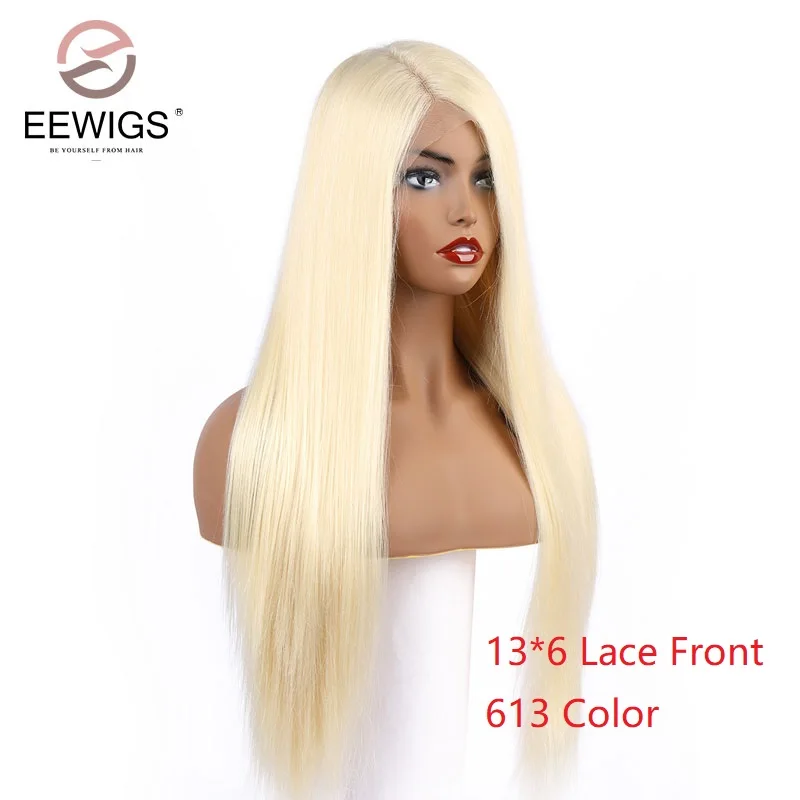 EEWIGS шелковистые прямые 13x6 синтетические кружевные передние парики боковая часть блонд парик без клея термостойкие парики для черных женщин - Цвет: 13x6 Lace Front Wig