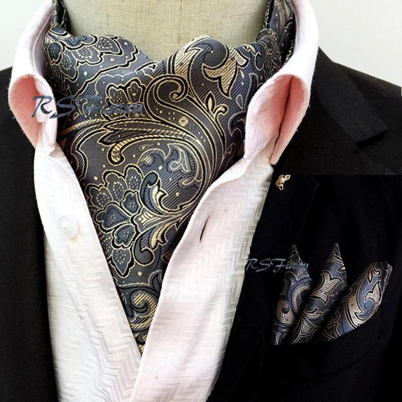 Free Shipping Scarf suit Floral khaki Gray Fashion Men Long Silk