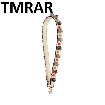 

New 2019 Retro flowers studs genuine leather handbag belt trendy design bags strap bag parts bag accessory easy matching qn417