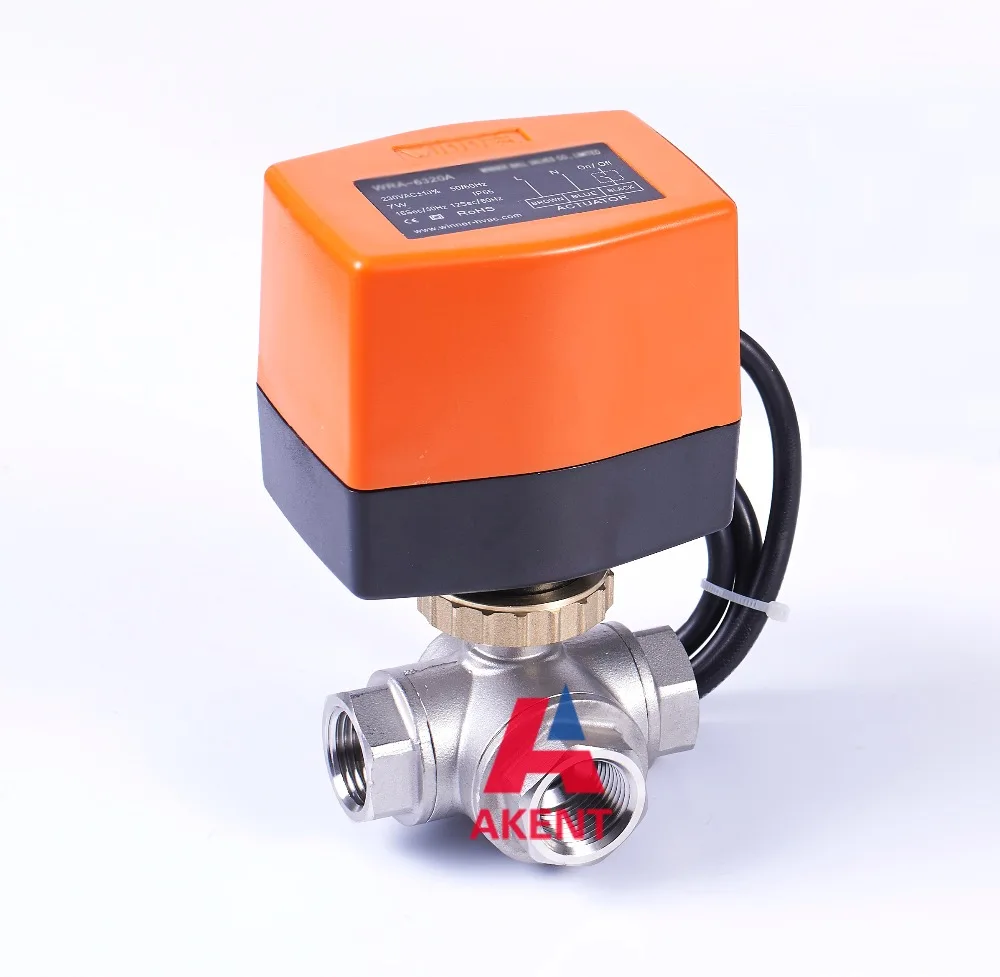 DC24V Motorized Ball Valve DN15 DN20 DN25 , 3 way Stainless steel valve