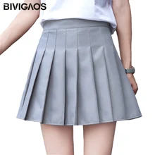 Bivigaos лето новая плиссированная юбка теннисная юбка Для женщин тонкий Высокая Талия клетчатая юбка студент Повседневное Короткие мини-юбки в студенческом стиле