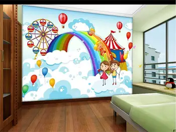 

custom 3d photo wallpaper bed room mural cartoon cloud rainbow photo kids room background wall non-woven wallpaper for wall 3d