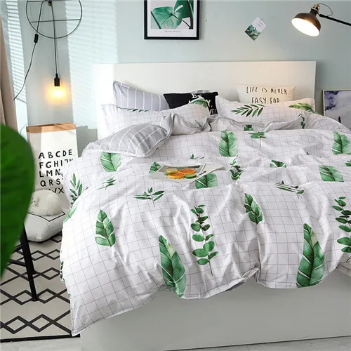 Летний комплект постельного белья, зеленый пододеяльник, набор постельного белья, геометрический плоский лист, постельное белье с оленем, 4 шт., постельное белье, нордический домашний текстиль - Цвет: green plant