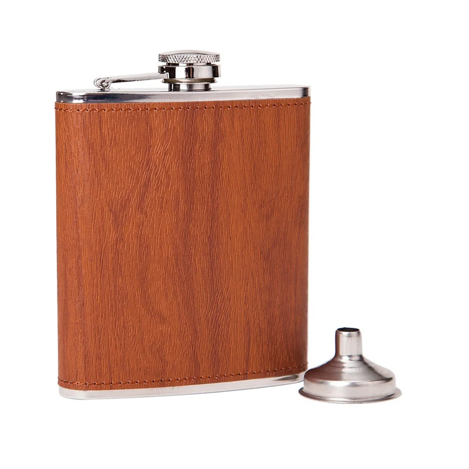 

2017 NEW STYLE of wooden leather hip flask with funnel