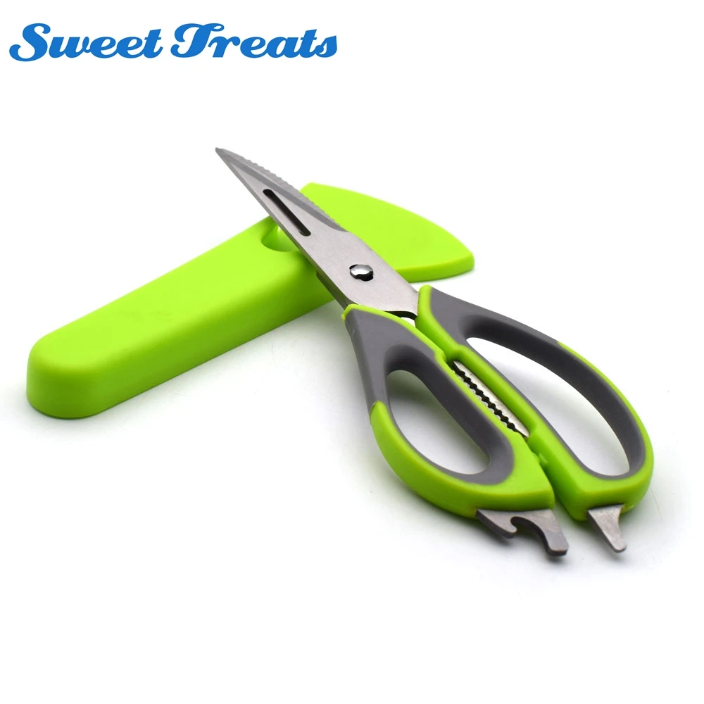 

Sweettreats 7in1 Multifunction Kitchen Scissors Stainless Steel Shears Multipurpose Shears Garlic Press Peeler Opener Scraper