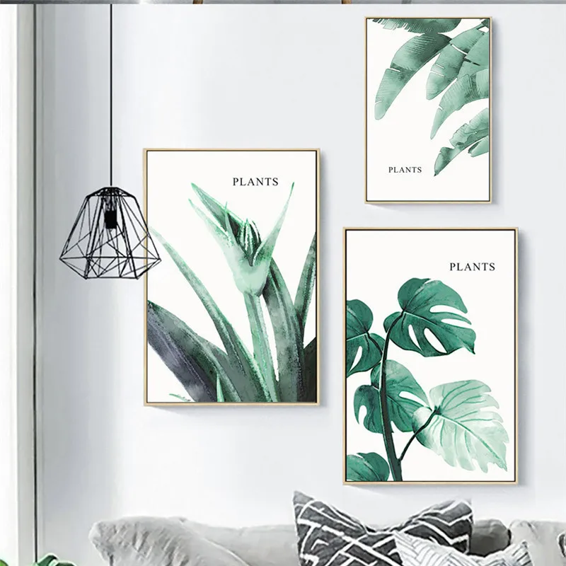 

Nordic Creative English Leaves Green Plant Canvas Painting Art Abstract Print Poster Picture Wall Living Room Study Decoration