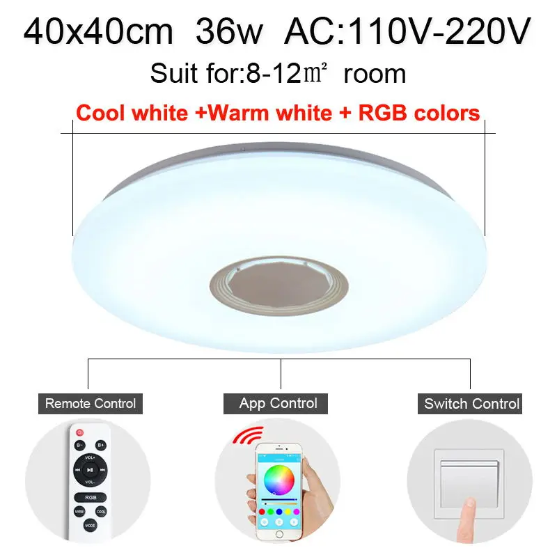 Музыкальный светодиодный потолочный светильник с Bluetooth управлением, меняющее цвет, светильник для спальни, потолочные светильники - Цвет корпуса: 40x40cm white RGB