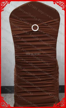 

NO.31 Chocolate Brown Ruffled Lycra Chair Covers With Lycra Band And Tow Row Round Buckle For Wedding Decoration & Party