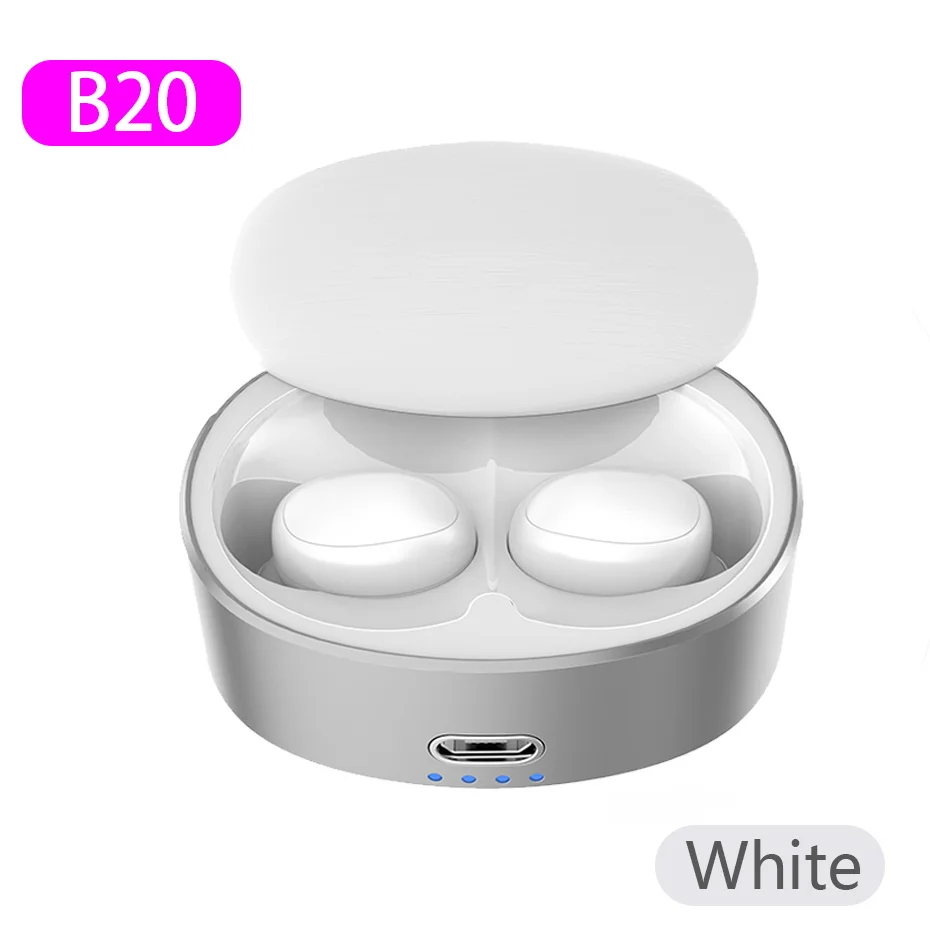 Mini Dual V5.0 беспроводные наушники Bluetooth наушники 3D стерео звук наушники двойной микрофон с зарядным устройством для смартфонов iphone - Цвет: B20 White