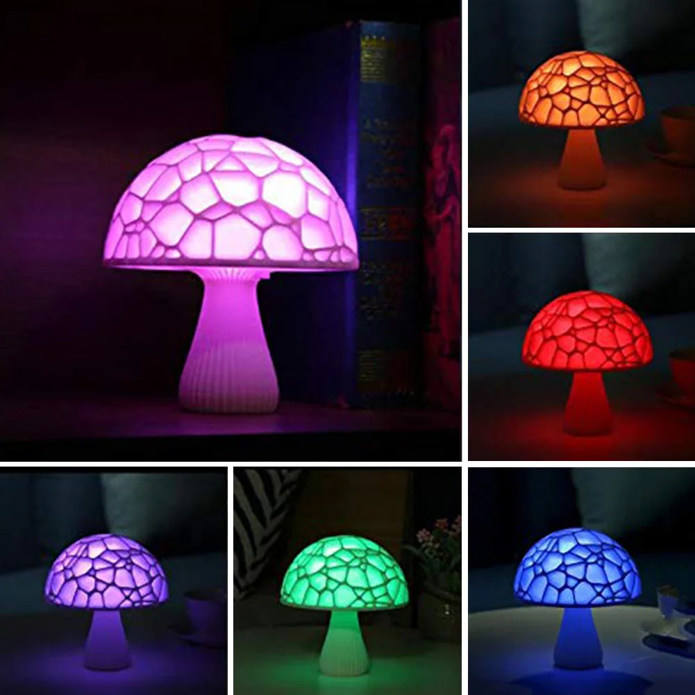 

Gift Nursery Lamp Practical Home Decor Night Light USB Rechargeable 3D Printing Cute Mushroom Children Remote Control Indoor