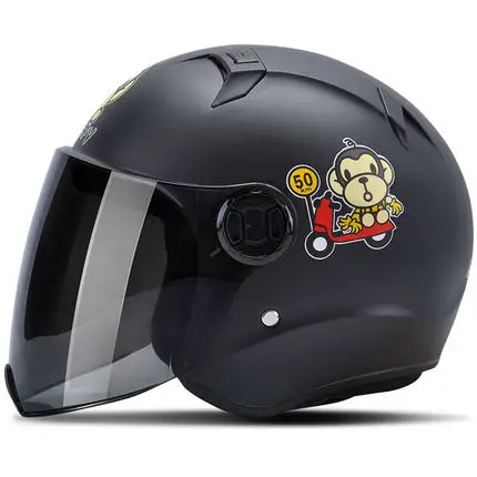 Мотоциклетный шлем, шлем для мотокросса, летний скутер 3/4, шлем с открытым лицом, мотоциклетный шлем, шлемы, откидной козырек, Lense для мужчин и женщин - Цвет: Black with Monkey 1