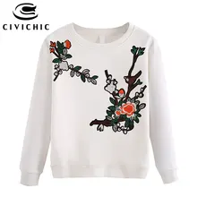 CIVICHIC Стильная хлопковая Футболка с вышивкой Женская Цветочная вышивка Топы Одежда плотный Свободный пуловер Famale этнические футболки с круглым вырезом WLT19