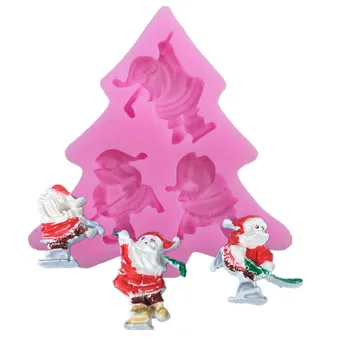 

Christmas Xmas Tree Shape Santa Claus Skiing Sugarcraft Cake Decorating Mold Silicone Mould Fondant Decoration Gumpaste Tool