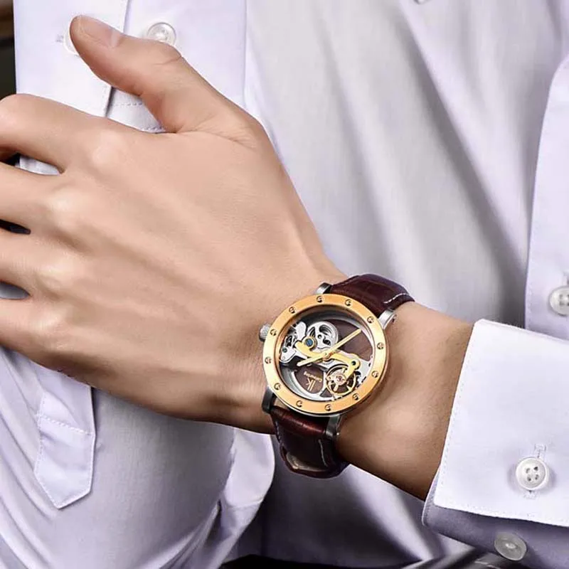 IK التلوين التلقائي الميكانيكية مشاهدة الوجهين الجوف الصلب المد الذكور الجدول 50 متر للماء الرجال الساعات IK التلوين التلقائي الميكانيكية مشاهدة الوجهين الجوف الصلب المد الذكور الجدول 50 متر للماء الرجال الساعات