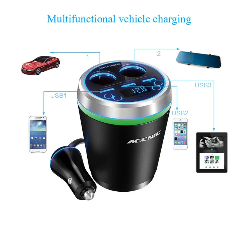 ACCNIC TF/Micro sd-карта музыка MP3 плеер громкой связи Bluetooth Car Kit fm-передатчик прикуривателя адаптер 3 USB Автомобильное Зарядное устройство