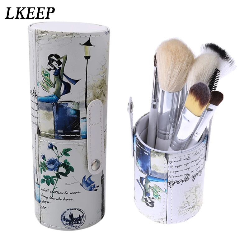 PU Leather Cosmetic Case Brushes Pen Holder Portable Storage Makeup Brush Organizer Holder Cup