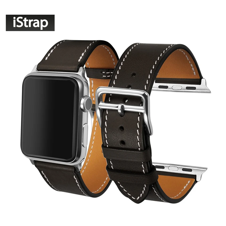 iStrap Black Brown France Genuine Calf Leather Single Tour Bracelet Watch Strap For Iwatch Apple Watch