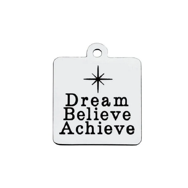 

5 Style Titanium Steel Stamped Letter Dream Believe Achieve Dangle Charm DIY Accessories Jewelry 20 PCS