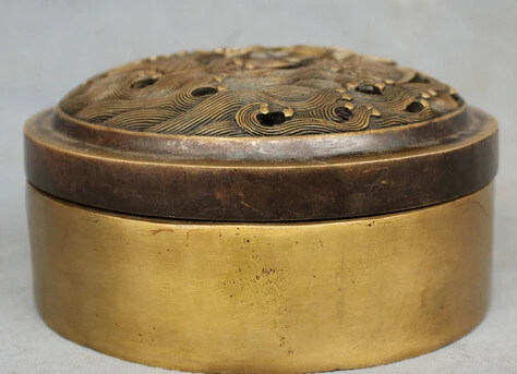 

bi003249 Tibet Buddhism Bronze FengShui Dragon Fish Head Statue Box Incense Burner Censer