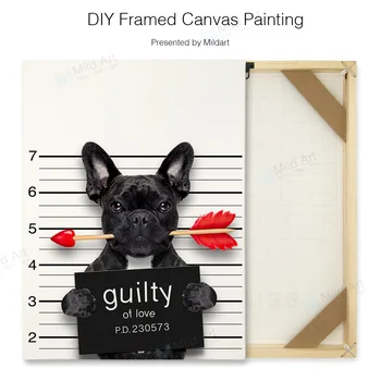 

Fashion Funny Dog Pet Bulldog Poster Nordic Living Room A4 Wall Art Picture Home Decor DIY Wooden Framed Canvas Hanging Painting