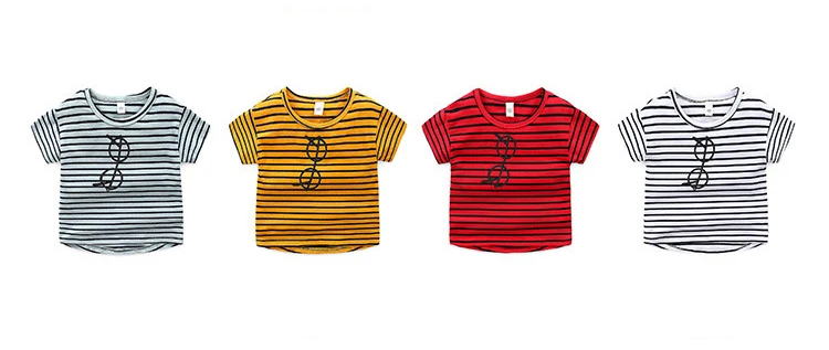 Хлопковая футболка для мальчиков в полоску с рисунком из мультфильма «стекло» топы с круглым вырезом и короткими рукавами для девочек; футболки; коллекция года; модная эксклюзивная детская одежда для малышей
