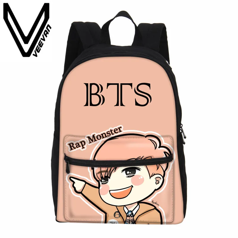 VEEVANV Brand 2017 BTS Letter Book Backpack 3D Print Backpack High-capacity Student Backpack Canvas BTS Cartoon Children Bookbag