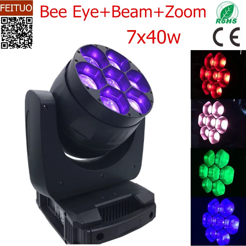 

4pcs/lot High Power 7x40w Bee Eye LED Moving Head Light Zoom Wash Moving Head RGBW 4IN1 LED Beam Stage Lighting DJ Equipment