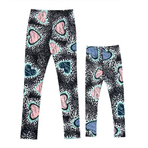 New Family Clothes Mom and Girl Capris Trousers Baby Pants Women Casual Heart Printed Trouser Leggings