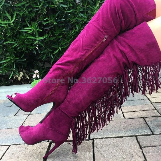 

Pink Black Royal Blue Gray Suede Over The Knee Boots Sexy Tide High Women Long Boots Pointed Toe Chunky High Heels Boots