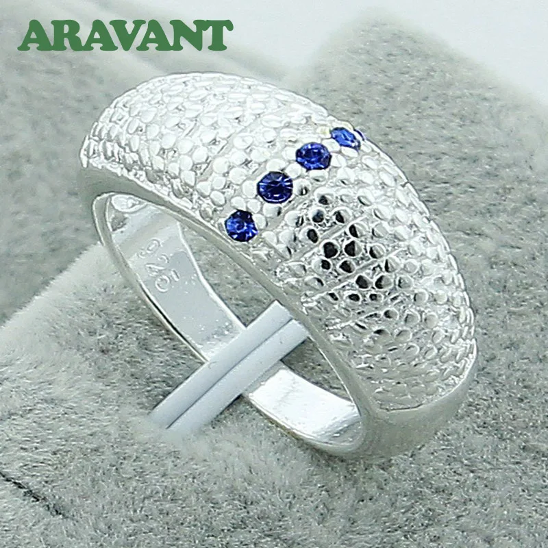 

925 Silver Jewelry Blue Round Zircon Crystal Rings For Women Wedding Original Jewelry