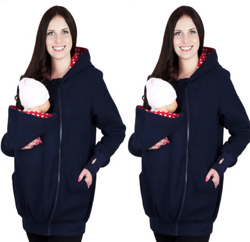 Брендовые новые зимние теплые для детей Детская куртка кенгуру толстовка на молнии с капюшоном пальто с капюшоном верхняя одежда - Цвет: Темно-синий