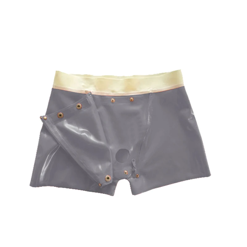 

Hot Latex Rubber Hip Sexy Men Underpants Smoke Gray and White Size XXS-XXL