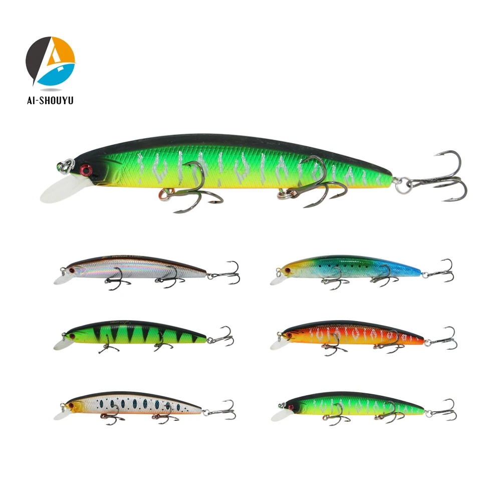 

AI-SHOUYU 1pc New Artificial Fishing Lure Hard Minnow Fishing Bait 115mm 17g Bait with 3 Treble Hook Suspending 0.5-1.0m Depth