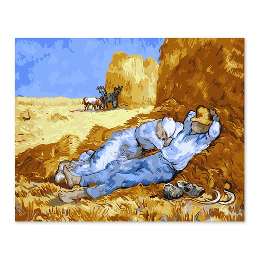 デジタル油絵diyの装飾リビング背景ゴッホ麦畑昼休みでdiy数字 絵画 書道 Aliexpress デジタル油絵diyの装飾リビング背景ゴッホ麦畑昼休みでdiy数字 絵画 書道 Aliexpress