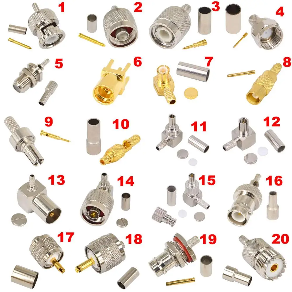 5 шт. радиочастотный коаксиальный разъем обжимной BNC TNC N F ТВ TS9 MCX MMCX Мужской Женский Разъем для кабелей