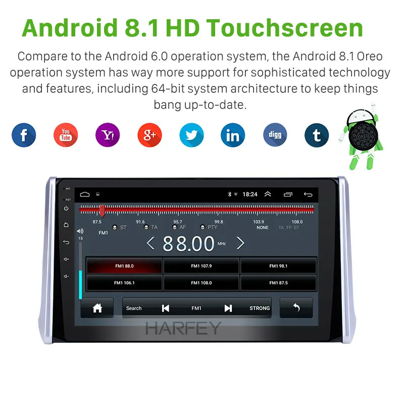Harfey 10 1 дюймовый HD сенсорный экран Android 8 GPS навигация радио для Toyota RAV4 2019 с USB WIFI AUX
