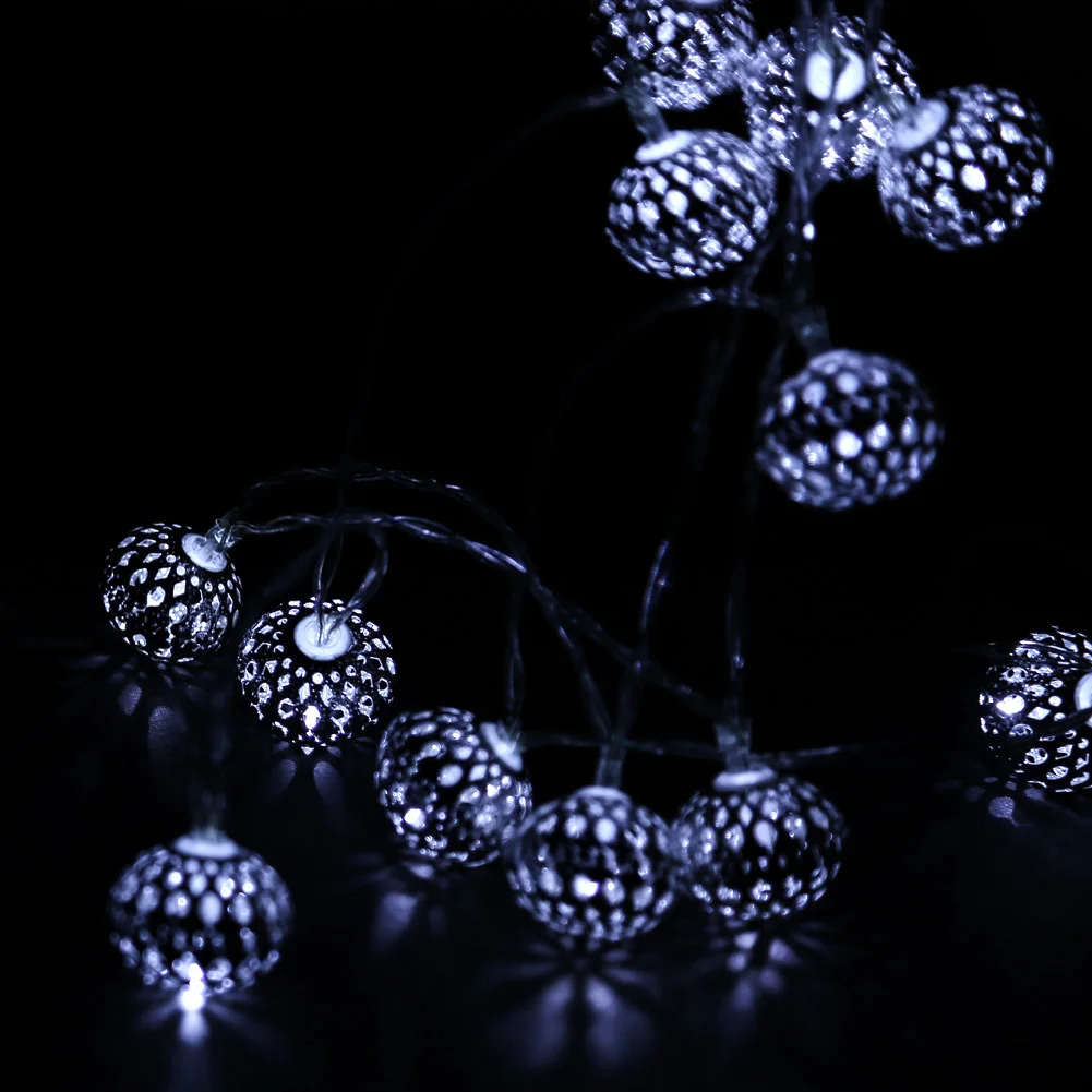 

20 LEDs String Lights Hollow Out Metal Ball Battery Powered Lamps for Christmas Party Festival JA55