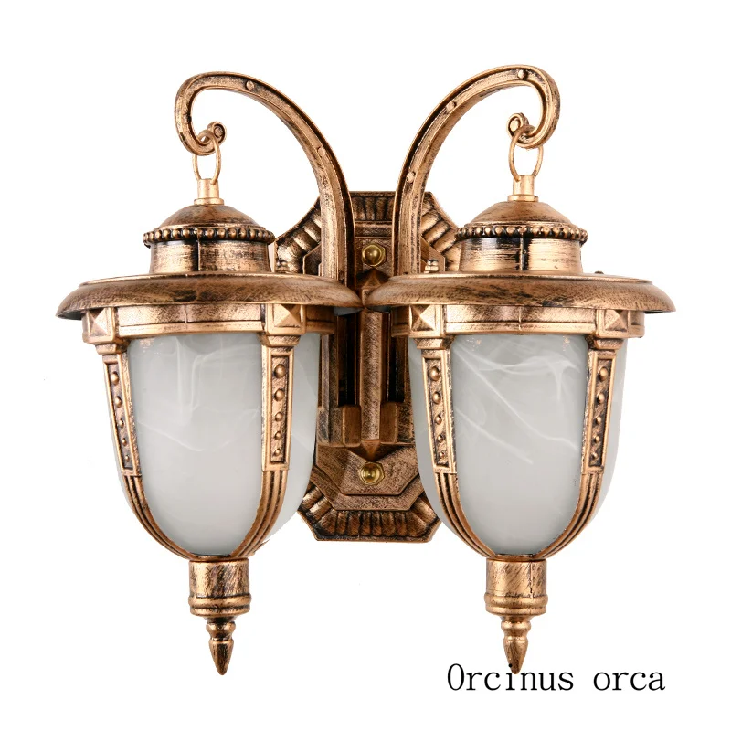 

European retro LED outdoor wall lamp courtyard living room corridor American Creative waterproof double head wall free shipping