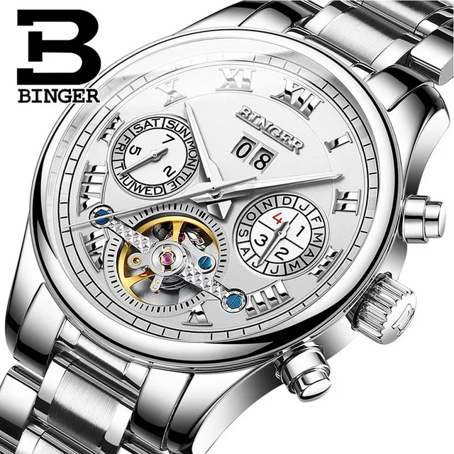 Швейцария BINGER для мужчин Self-Wind Tourbillon деловые часы водостойкий автоматические тонкие часы Relojes Hombre - Цвет: 07