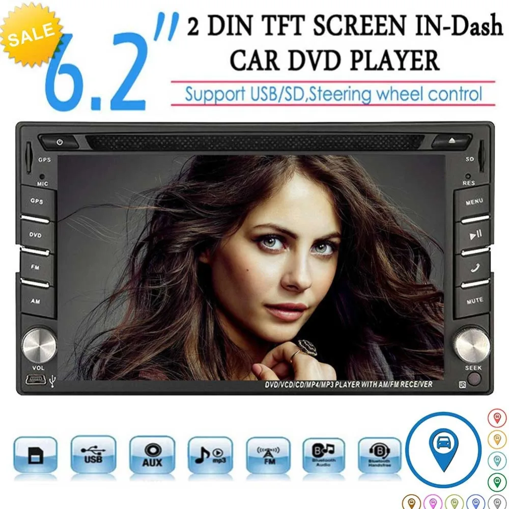 

Car DVD CD Navigation Multimedia Player In Dash Double Din Car Radio GPS Navigation Support Wireless Bluetooth Music SWC FM/AM