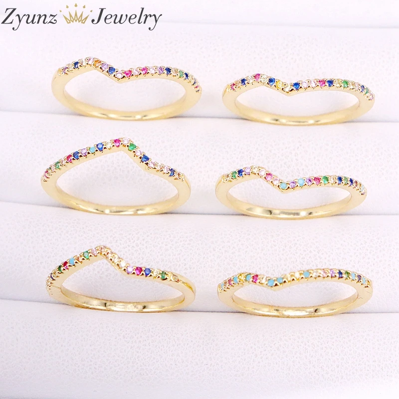 

10PCS, Love Hearts Rainbow Gold Color Finger Ring For Women Wedding CZ Gold Jewelry