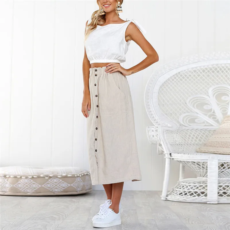 New Fashion 2018 Summer style skirts womens casual Bohemia High Waist Line Button Beach Wrap Maxi Long Skirt Femme Saia Y04#N (4)
