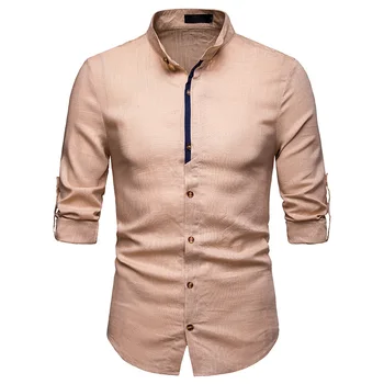 

2019 Men casual Shirt Cotton Linen Blended Breathable Comfy Traditional Chinese Style long sleeve shirts EU size