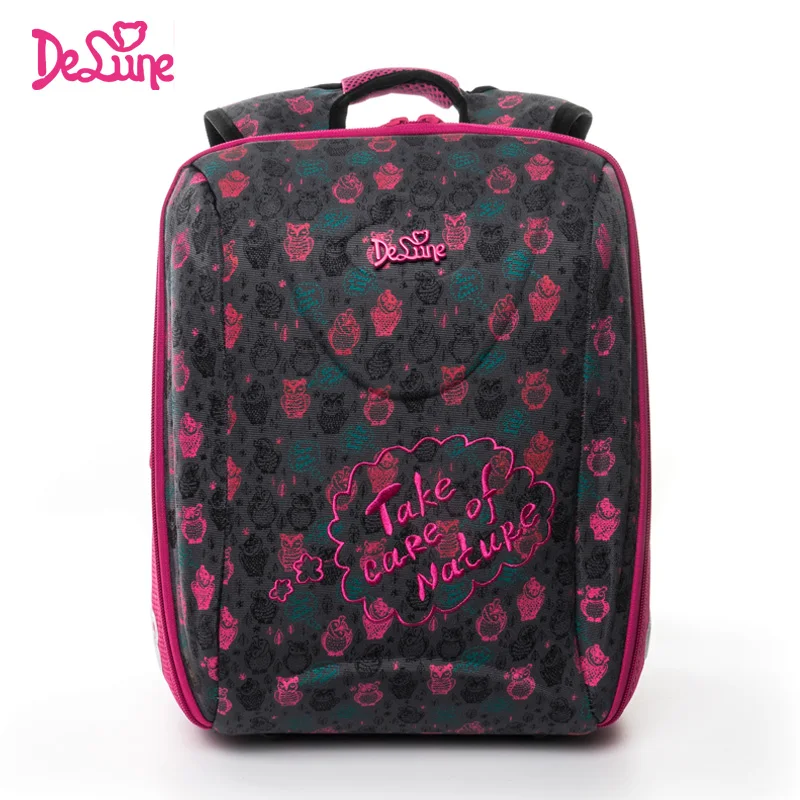 2018 Delune new style girls school bag high quality nylon fabric ergonomic design children cartoon animal large school backpack delune new style large capacity girls cartoon school backpack orthopedic ergonomic design children bear pattern school bag