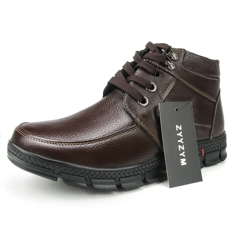 ZYYZYM/мужские зимние ботинки; зимние ботинки на шнуровке; стильная обувь из коровьей кожи; Плюшевые ботинки до щиколотки; Теплая мужская хлопковая обувь; высокое качество