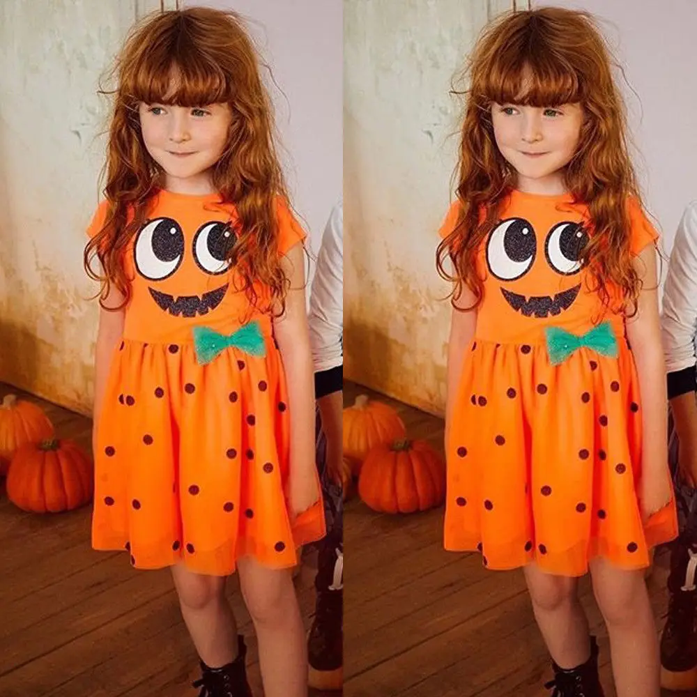 

Girls Pumpkin Fairy Halloween Costume Outfits Party Fancy Dress Clothes Cosplay